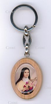 Porte-clés en olivier simple face - Ste Thérèse - 18070.TH - H. 3.8 cm