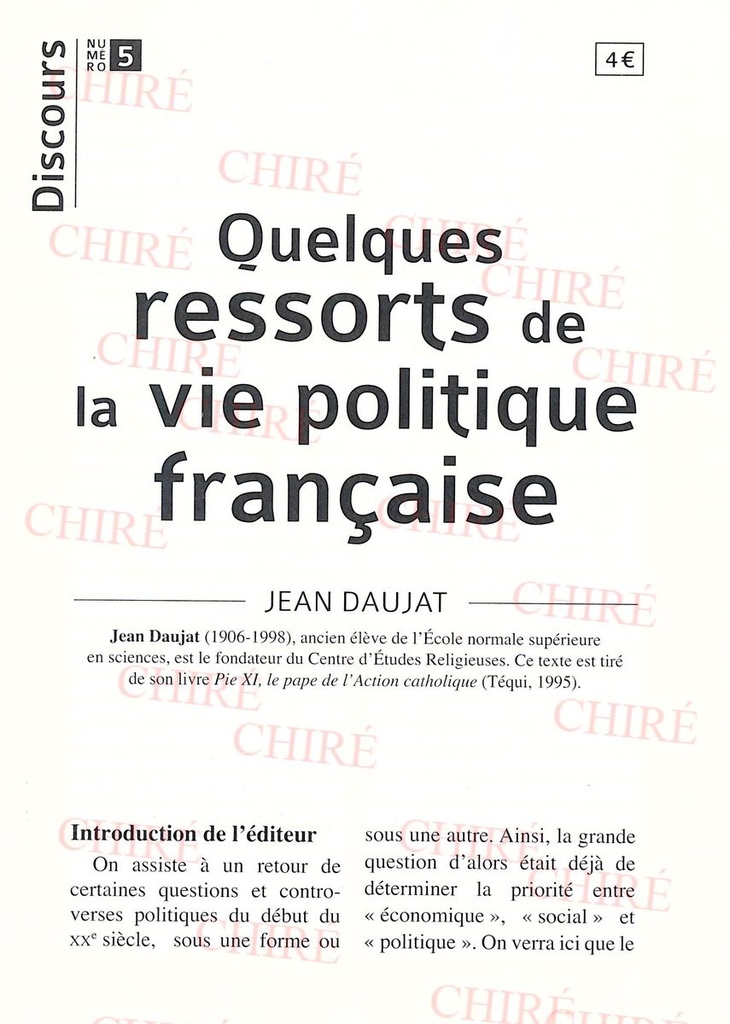 Discours N° 05 - Quelques ressorts de la vie politique française