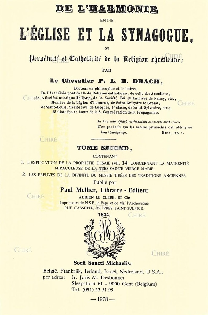 De l´harmonie entre l´Eglise et la Synagogue ou perpétuité et catholicité de la Religion chrétienne (tome 2)