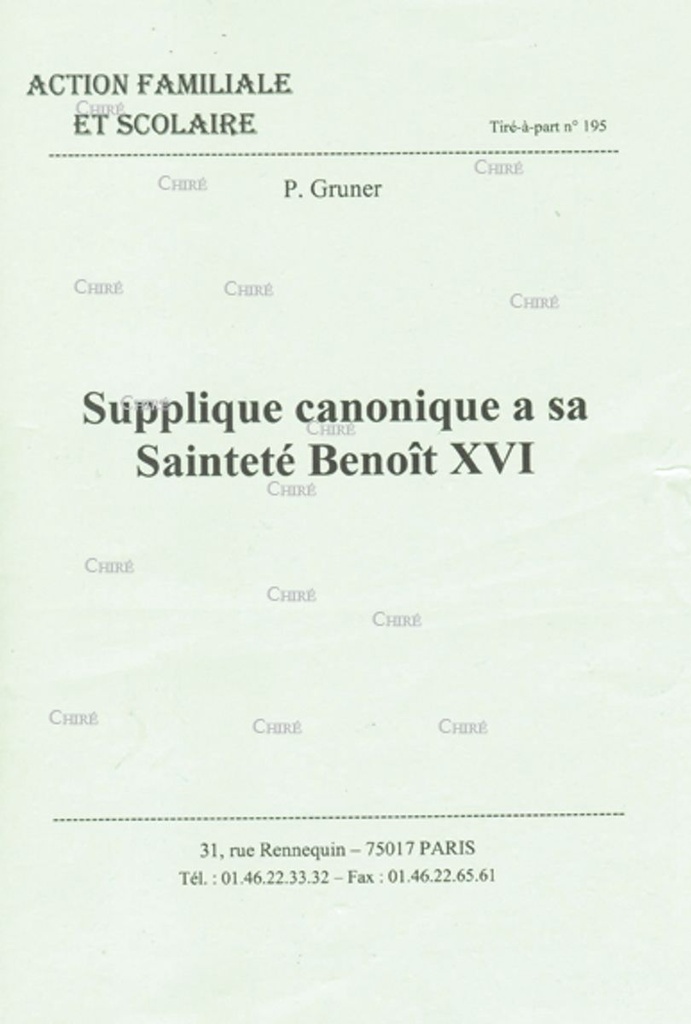 Supplique canonique à sa Sainteté Benoît XVI
