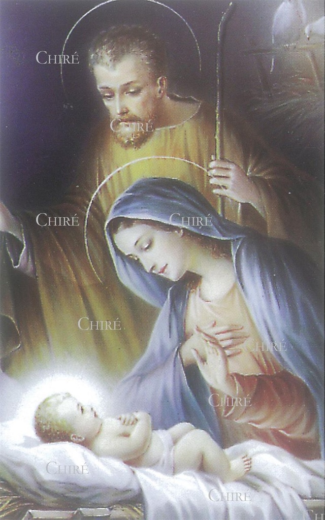 Image crèche (Sainte famille) au dos : Prière devant la crèche