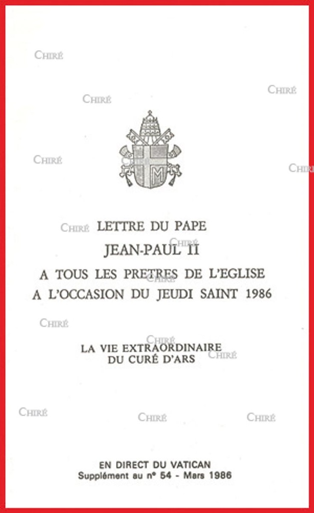 Lettre du Pape Jean-Paul II à tous les prêtres de l´Eglise à l´occasion du Jeudi Saint 1986