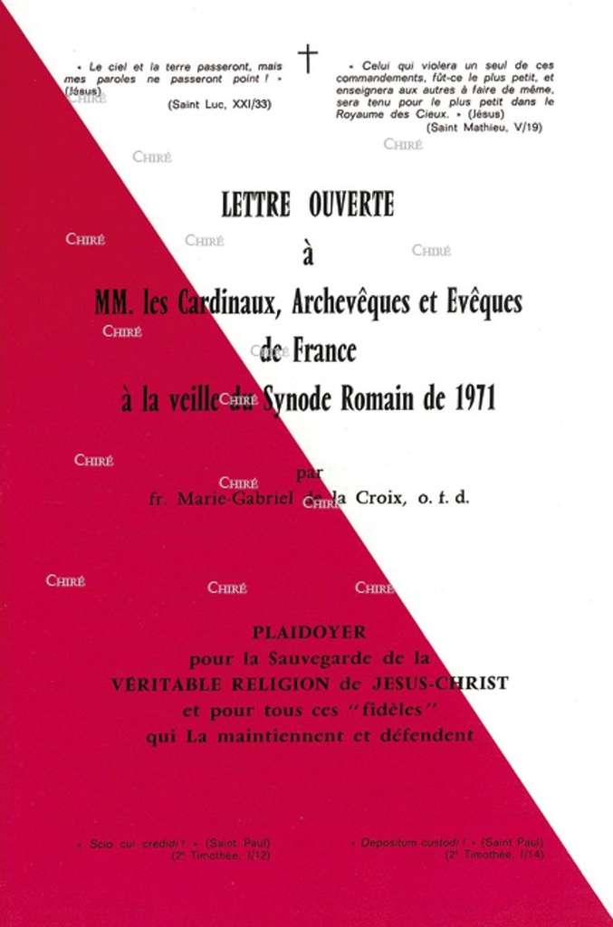 Lettre ouverte à MM les Cardinaux, Archevêques et Evêques de France à la veille du Synode romain de 1971