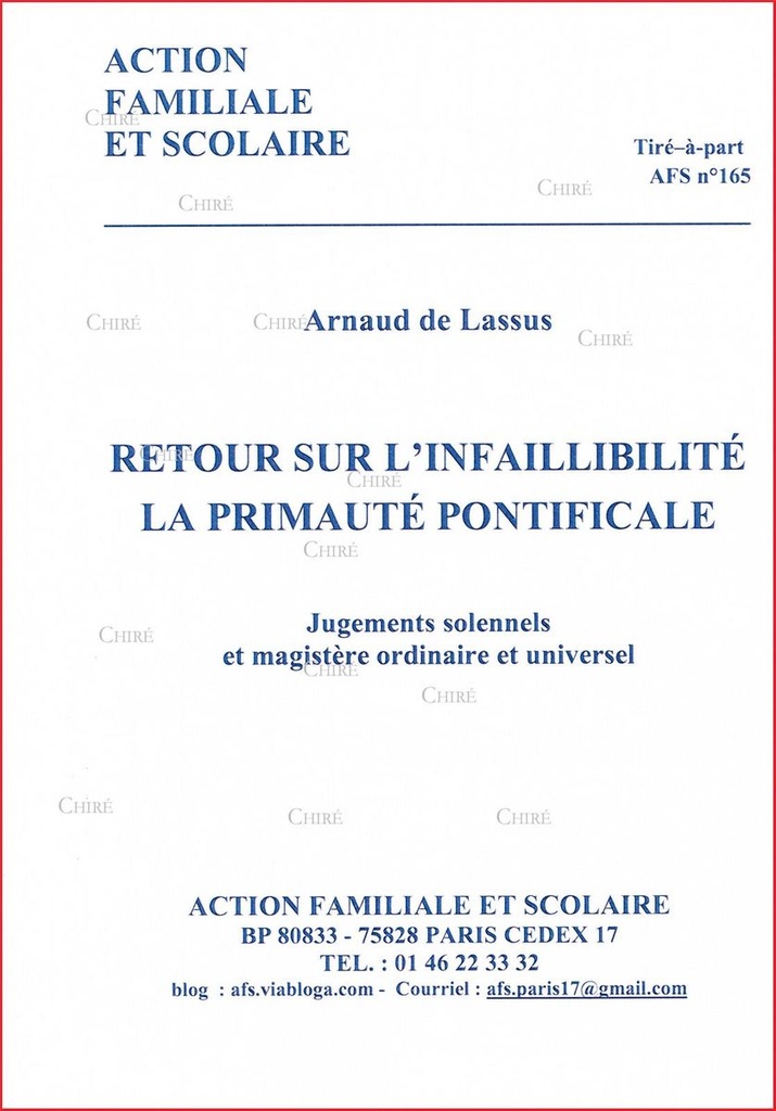 Retour sur l´infaillibilité - Jugements solennels et magistère ordinaire et universel - Tiré à part AFS 165