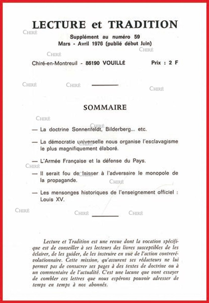 La doctrine Sonnenfeldt, Bilderberg... (Supplément au N°59 de Lecture et Tradition)