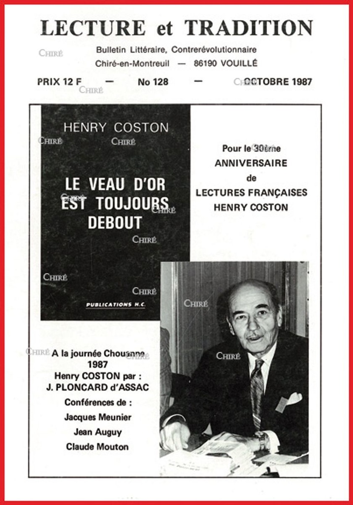 N°128 Oct 1987 - XVII° journée chouanne (J. Ploncard d´Assac, J. Meunier, Cl. Mouton)
