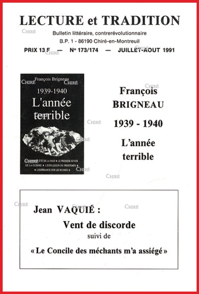 N°173/174  Juil/Août 1991 - J Vaquié : vent de discorde, F Brigneau : l´année terrible