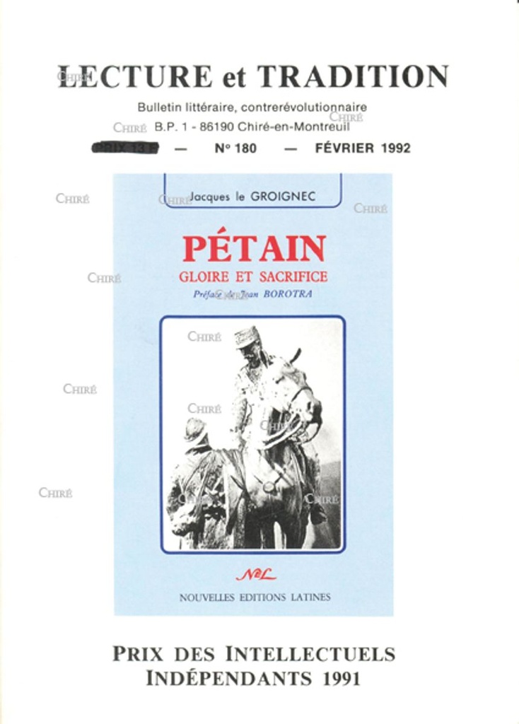 N°180 Fév 1992 - Pétain (gloire et sacrifice), manipulations psychiques, Touvier, Laval