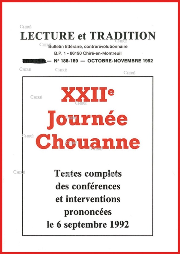 N°188/189 Oct/Nov 1992 - XXIIème Journée Chouanne