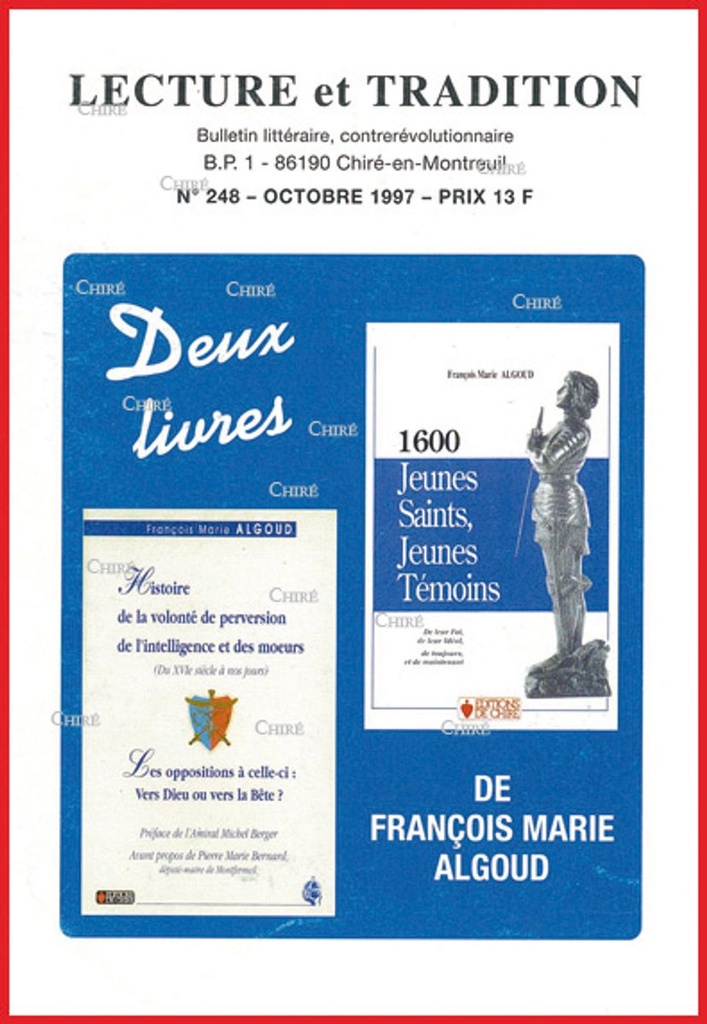 N°248 Oct 1997 - Deux livres de F-M Algoud : 1600 Jeunes Sts et Histoire de la volonté de perversion