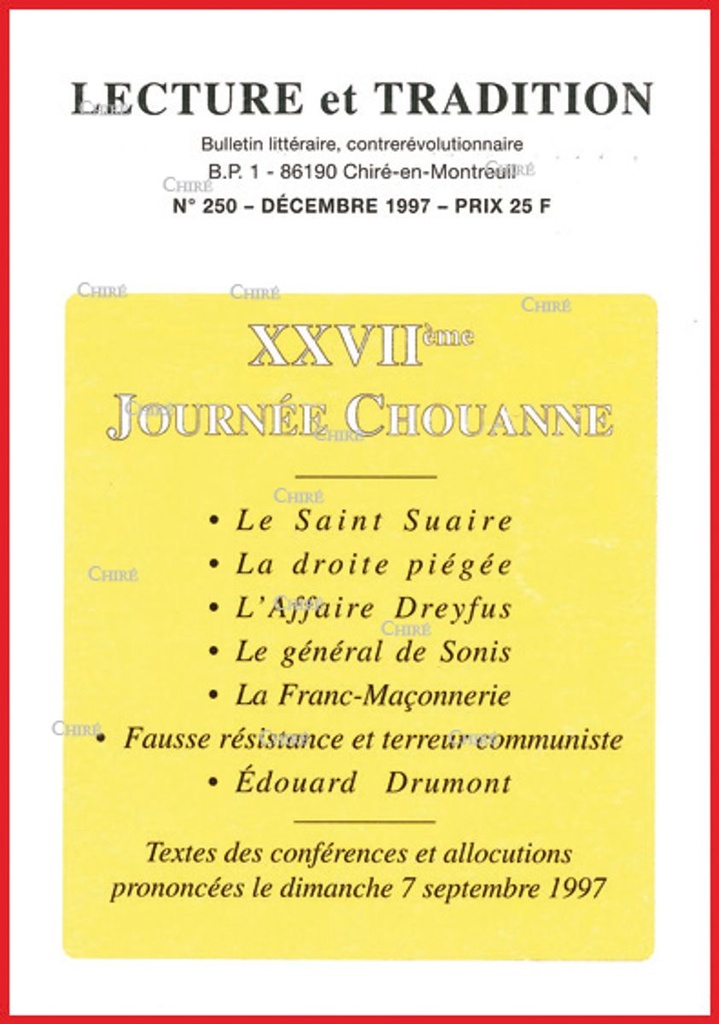 N°250 Déc 1997 - XXVIIème Journée Chouanne (textes complets des conférences)