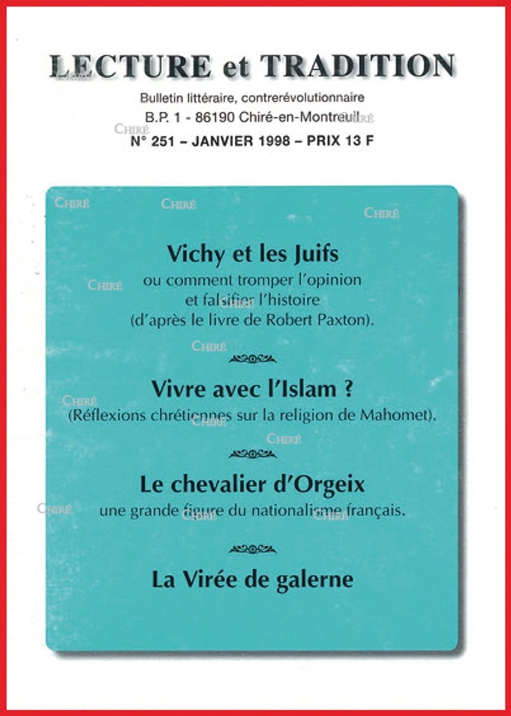 N°251 Janv 1998 - Vichy et les juifs. Vivre avec l´islam ? Le chevalier d´Orgeix