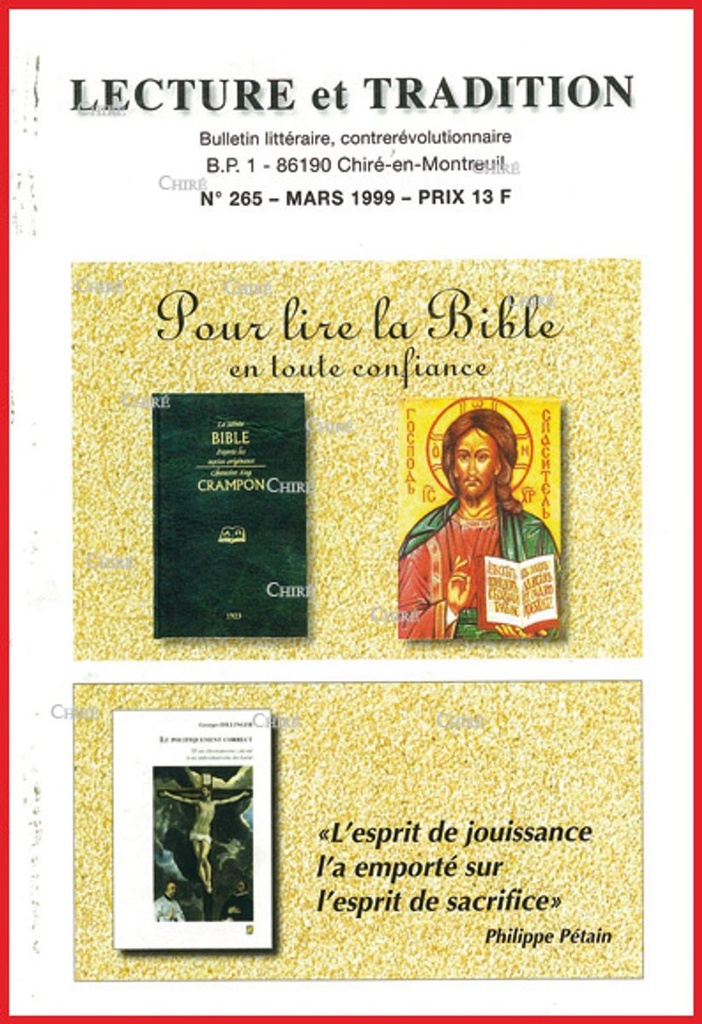 N°265 Mars 1999 - Les Bibles à déconseiller et celles à recommander (D Raffard de Brienne)