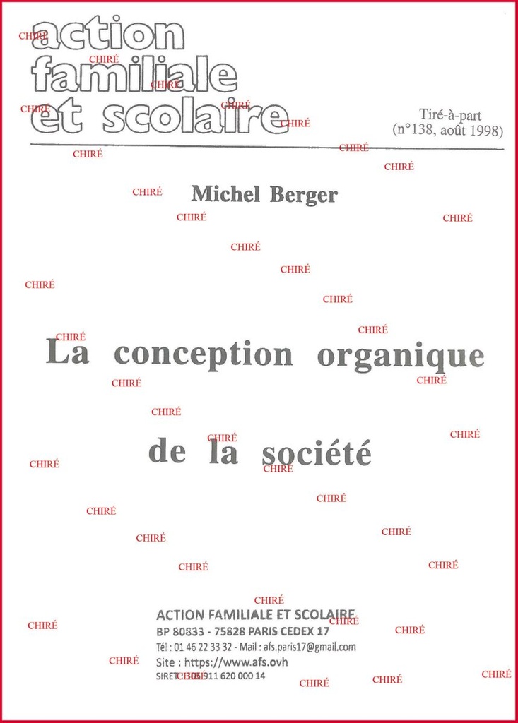 La conception organique de la société - Tiré à part n° 138 août 1998